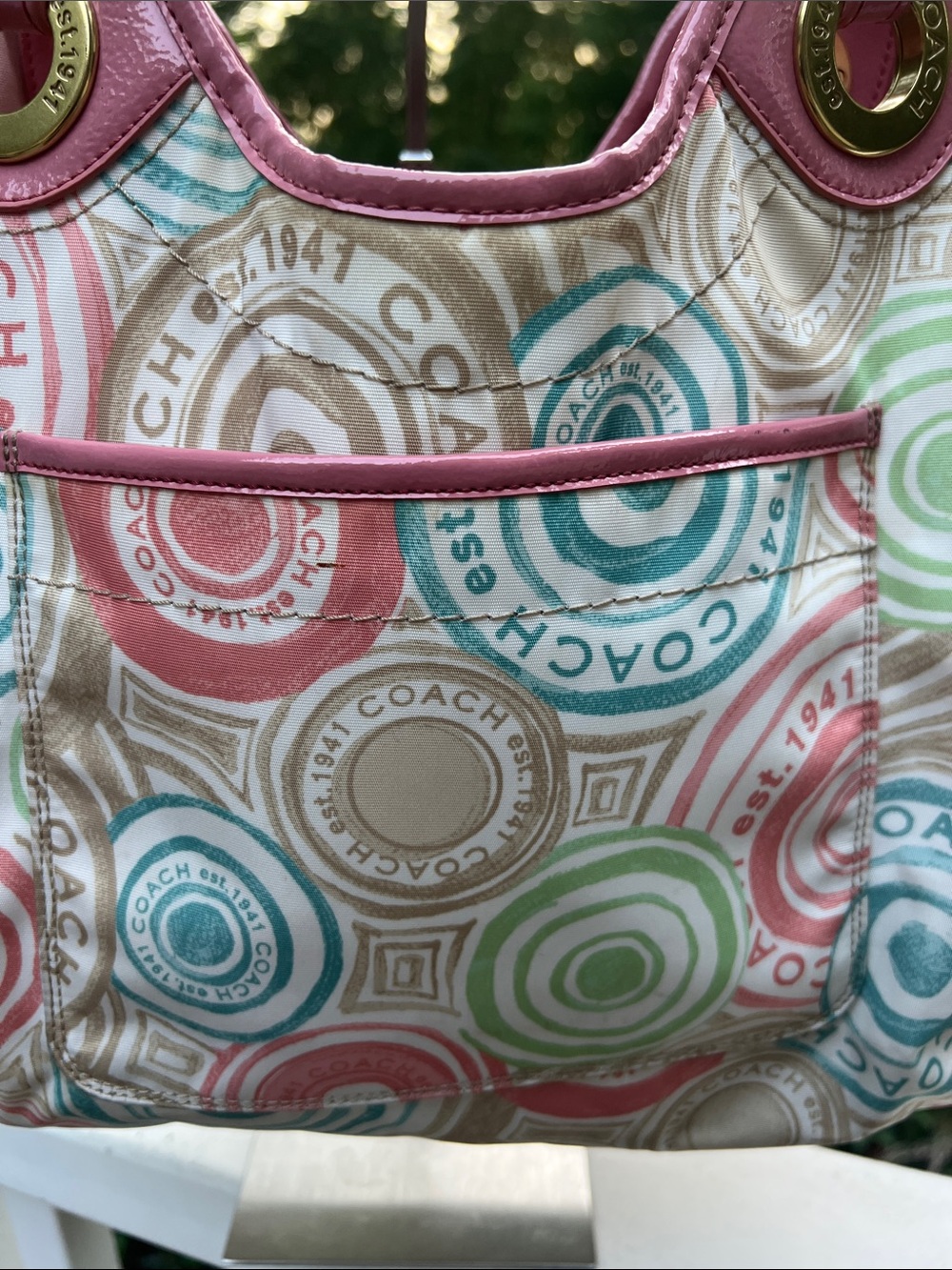 Coach Pink Multicolor The Beach Print F19184 2012 1 tag & RARE HTF COACH ORB - Picture 9 of 17